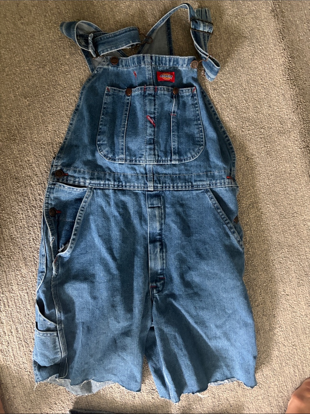 Dickies Light Blue Denim Shortalls with Front Bib Pocket